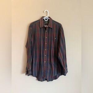 Tom James Executive Collection Plaid Dress Shirt Size Large 100% Cotton